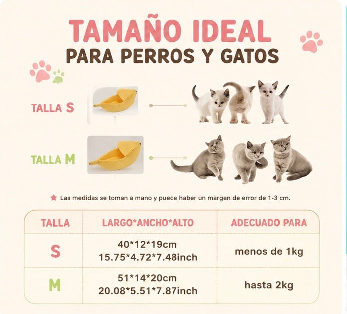 Cama Plátano KIVON para Gatos y Mascotas Pequeñas