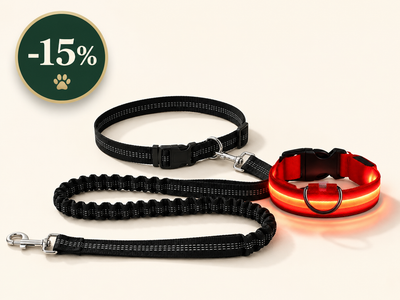 Pack Paseo Nocturno Seguro KIVON — Correa Manos Libres + Collar LED