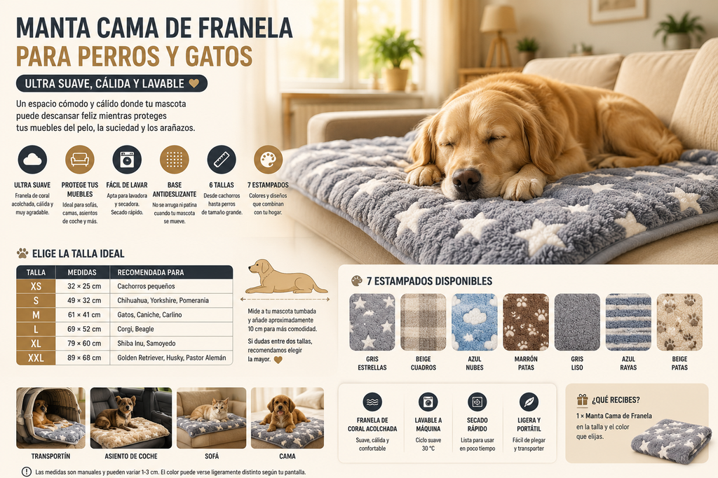 Manta Cama de Franela KIVON para Perros y Gatos