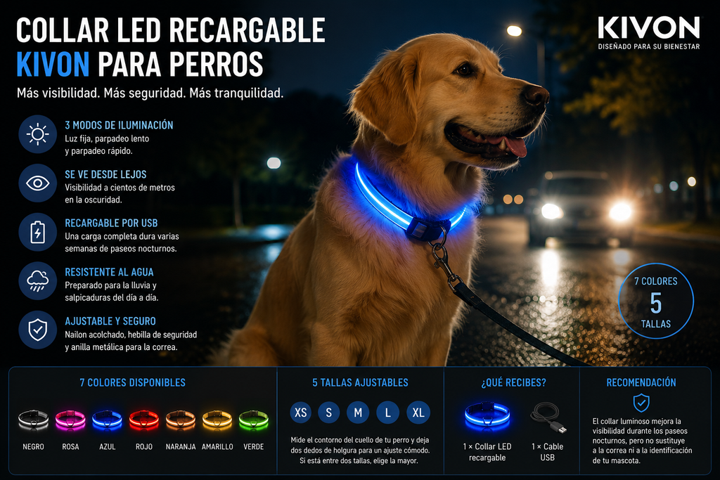 Collar LED Recargable KIVON para Perros